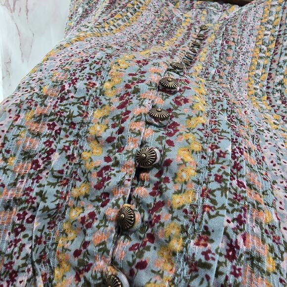 Anthropologie Shirt Womens Large P Button Up Boho Floral Pleated Maeve Gelise - Picture 10 of 12